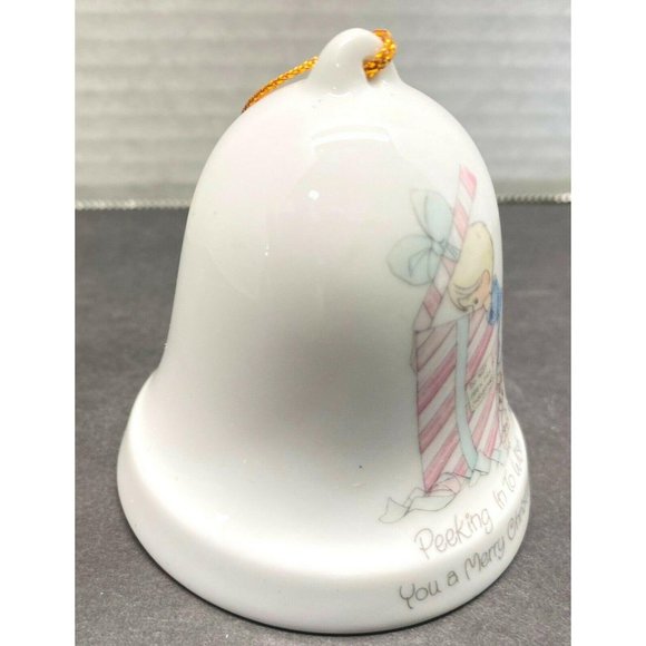 Vintage Precious Moments Bell Peeking in to Wish You a Merry Christmas - Picture 8 of 10